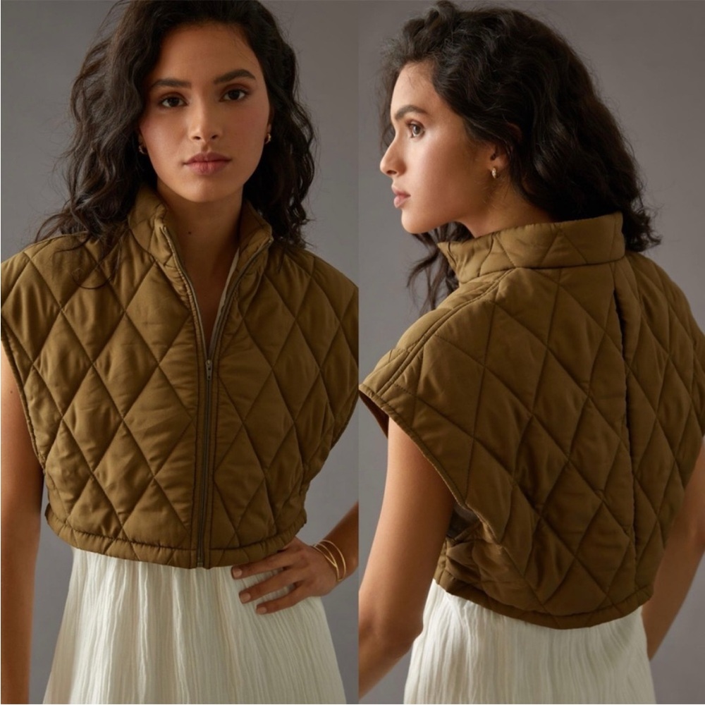 Anthropologie Hutch Linden Puffer Vest XS Olive Green Boxy Cropped Gorpcore NEW